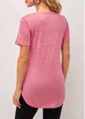 Pink tops,Plain Color tops,Pink Tassel Detail Short Sleeve V Neck T Shirt