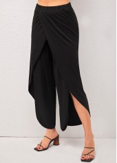 Black bottoms,Plain Color bottoms,ROTITA High Waisted Black Side Slit Pants
