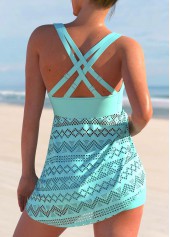 Cyan swimwear,Plain Color swimwear,ROTITA Cyan Lace Stitching Cross Strap Swimdress and Shorts
