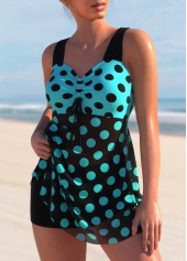 Cyan swimwear,Dot swimwear,ROTITA Cyan Polka Dot Cross Strap Swimdress Top