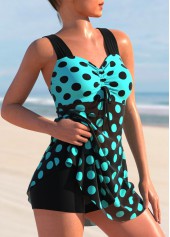 Cyan swimwear,Dot swimwear,ROTITA Cyan Polka Dot Cross Strap Swimdress Top