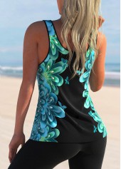 Cyan swimwear,Animal Print swimwear,ROTITA Cyan Butterfly Print Wide Strap Tankini Top
