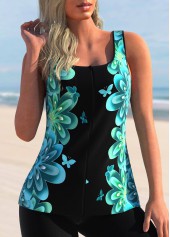 Cyan swimwear,Animal Print swimwear,ROTITA Cyan Butterfly Print Wide Strap Tankini Top