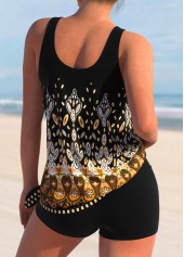 Black swimwear,Tribal swimwear,ROTITA Tribal Print Black Wide Strap Tankini Top