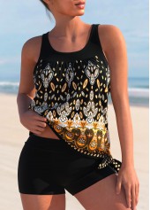 ensemble tankini noir à larges bretelles imprimé tribal