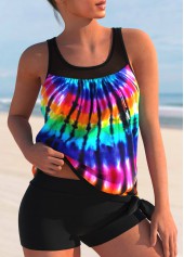 Rainbow Color Ombre Tie Dye Print Tankini Set
