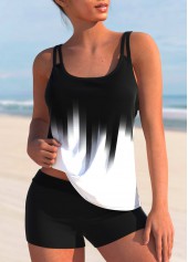 Ombre Print Wide Strap Black Tankini Set
