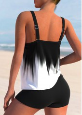 Black swimwear,Ombre swimwear,ROTITA Ombre Print Wide Strap Black Tankini Top