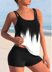 Black swimwear,Ombre swimwear,ROTITA Ombre Print Wide Strap Black Tankini Top