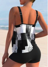 Black plus size,Geometric plus size,ROTITA Plus Size Black Geometric Print Tankini Top