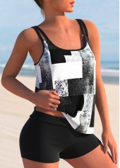 Black plus size,Geometric plus size,ROTITA Plus Size Black Geometric Print Tankini Top