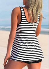 Black swimwear,Striped swimwear,ROTITA Stripe Print Black Wide Strap Swimdress Top