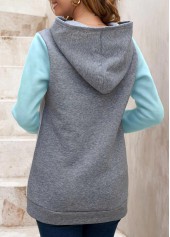 Contrast Color tops,ROTITA Decorative Button Light Blue Contrast Long Sleeve Hoodie