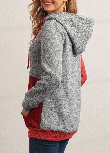 Multi Color tops,Contrast Color tops,ROTITA Drawstring Color Block Kangaroo Pocket Hoodie