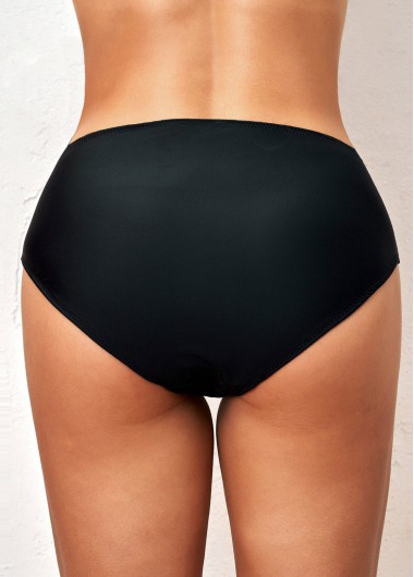 Black swimwear,Plain Color swimwear,ROTITA Black Mid Waist Bikini Bottom for Women