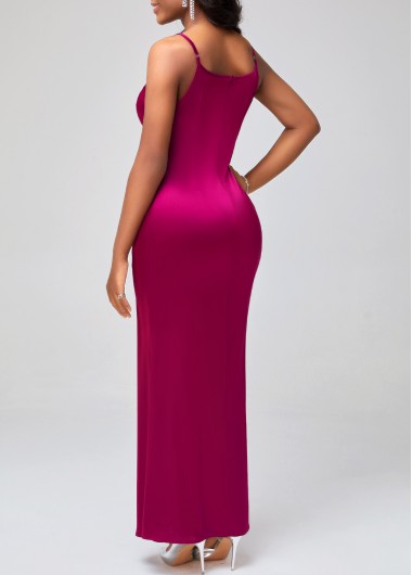 Hot Pink dresses,Plain Color dresses,ROTITA Spaghetti Strap Satin Rose Red Mermaid Dress