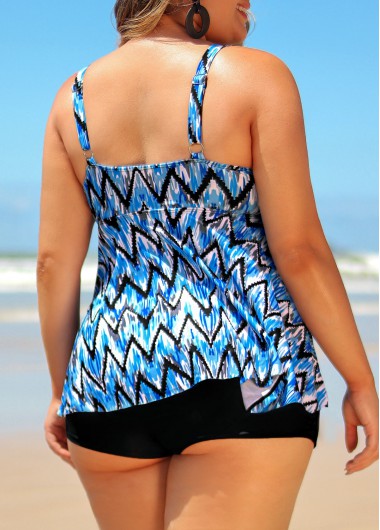Blue plus size,Chevron plus size,ROTITA Plus Size Blue Chevron Print Tankini Top
