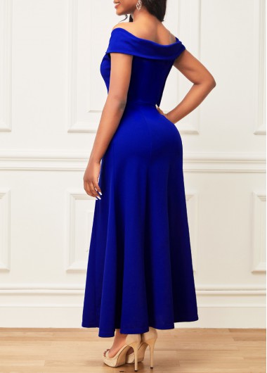 Blue dresses,Plain Color dresses,Party dresses,Elegant dresses,ROTITA Blue Off Shoulder Short Sleeve Maxi Dress