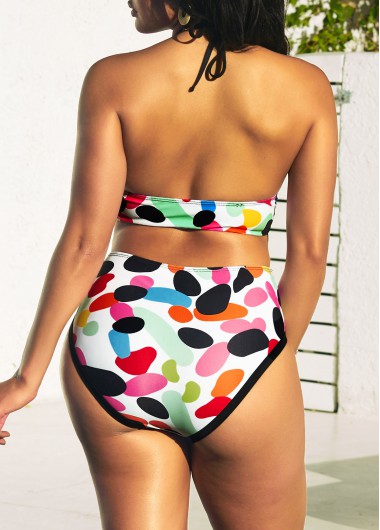Multi Color swimwear,Dot swimwear,ROTITA Polka Dot Rainbow Color High Waist Bikini Set