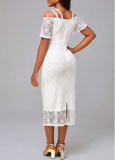 White dresses,Plain Color dresses,ROTITA Short Sleeve Lace White Bodycon Dress