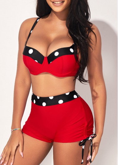 Red swimwear,Dot swimwear,ROTITA Polka Dot High Waisted Red Bikini Set