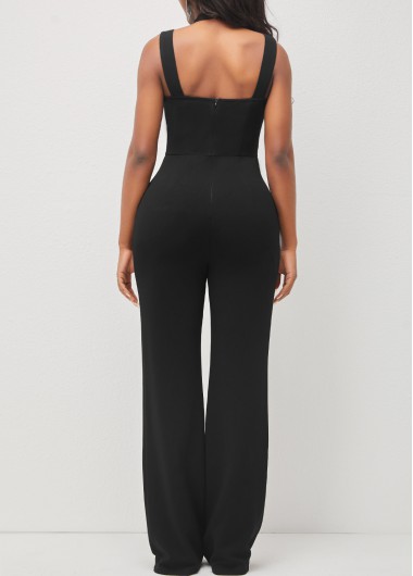 Black jumpsuits & rompers,Plain Color jumpsuits & rompers,ROTITA Criss Cross Neck Sleeveless Black Jumpsuit