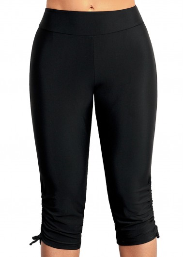 Black swimwear,Plain Color swimwear,Mid Waist Black Drawstring Detail Swim Shorts