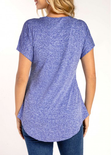 Purplish Blue tops,Plain Color tops,Purplish Blue Quarter Zip Short Sleeve T Shirt