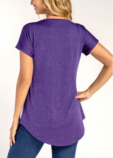 Purple tops,Plain Color tops,Quarter Zip Purple Short Sleeve T Shirt