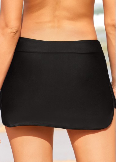 Black swimwear,Plain Color swimwear,Double Slit Black Mid Waist Pantskirt