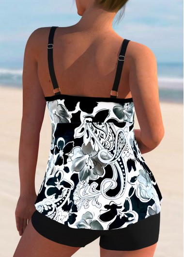 White swimwear,Paisley swimwear,ROTITA Paisley Print Bowknot White Tankini Set