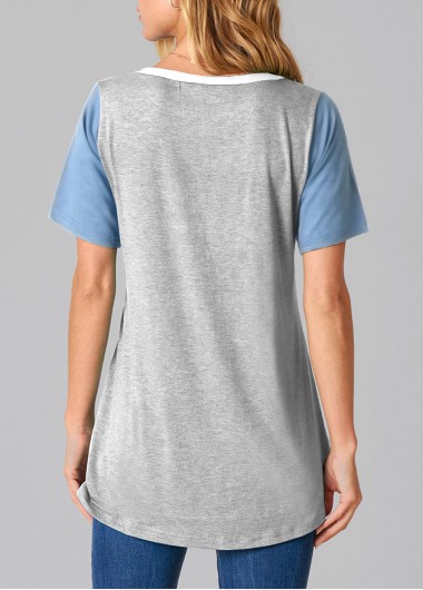 Contrast Color tops,ROTITA Grey Marl Contrast Round Neck T Shirt