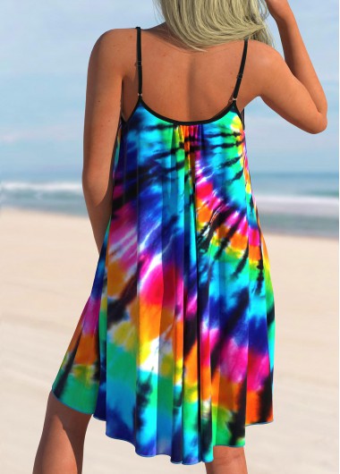Rainbow Color swimwear,Tie Dye swimwear,ROTITA Tie Dye Print Rainbow Color Cover Up Dress