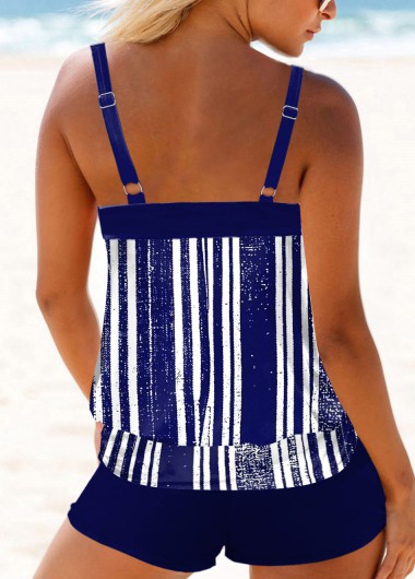 Navy swimwear,Striped swimwear,ROTITA Navy Blue Stripe Print Tankini Set