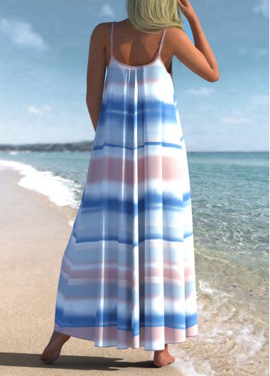Multi Color swimwear,Striped swimwear,ROTITA Ombre Striped Spaghetti Strap Cover Up Dress