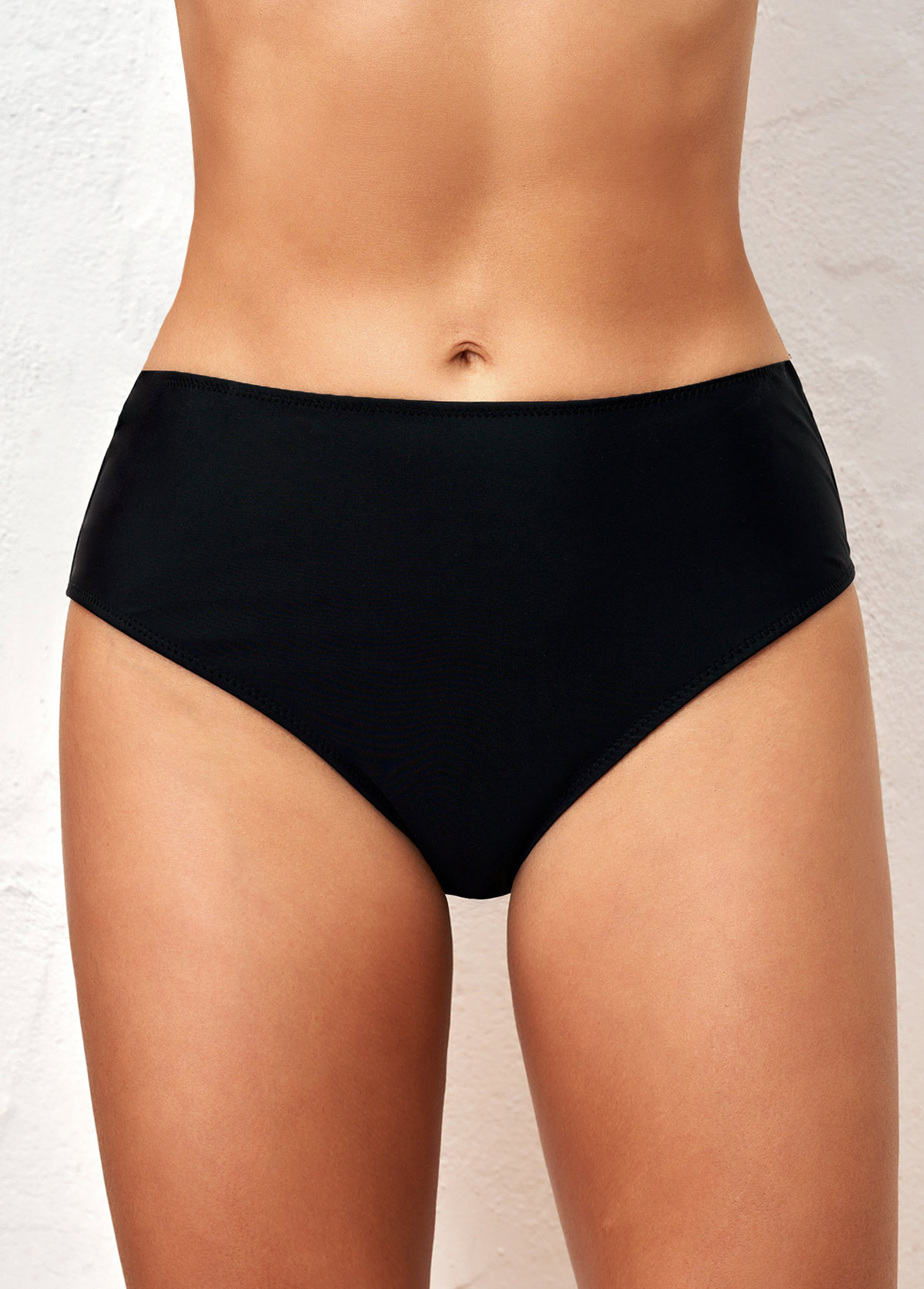 ROTITA Black Mid Waist Bikini Bottom for Women