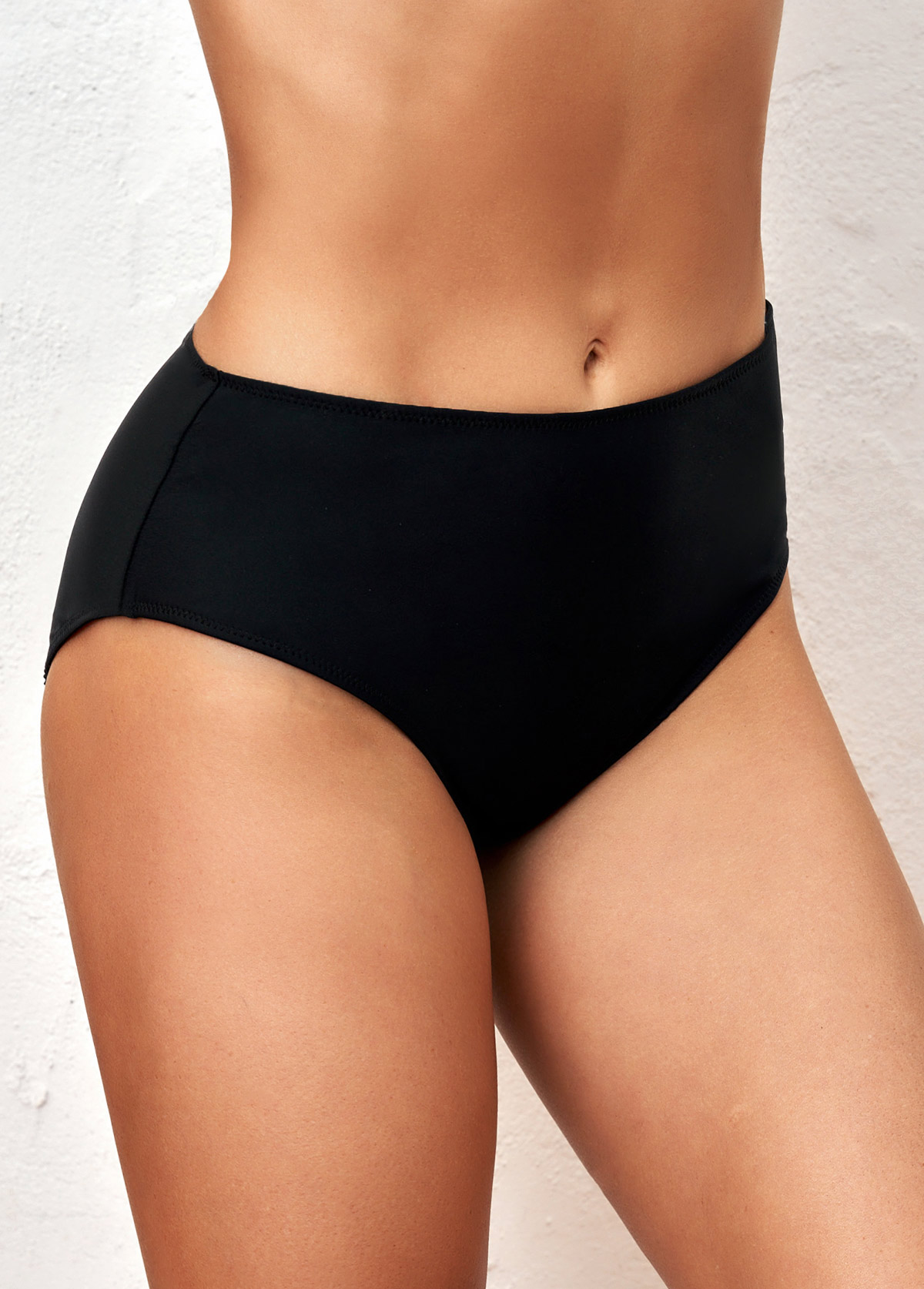 Black swimwear,Plain Color swimwear,ROTITA Patchwork Wide Strap Black Swimdress Top