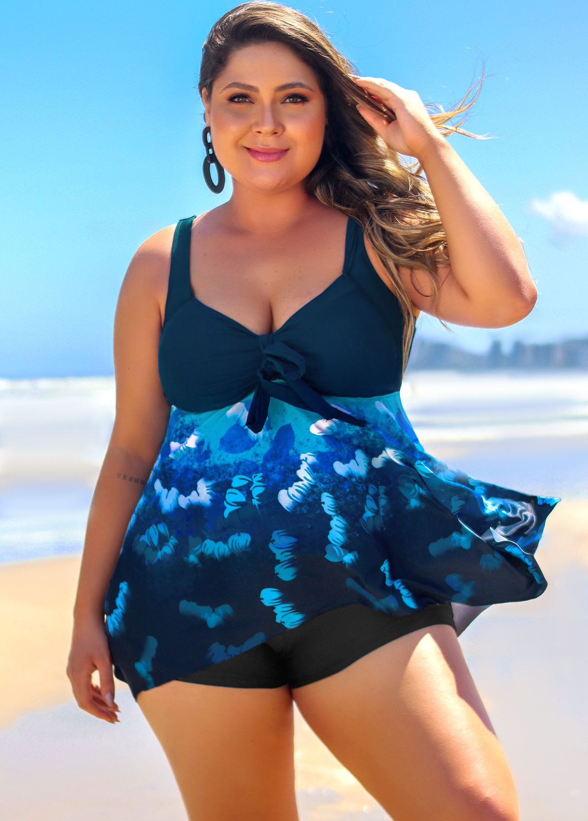 Navy plus size,Ombre plus size,ROTITA Plus Size Ombre Navy Blue Tankini Top