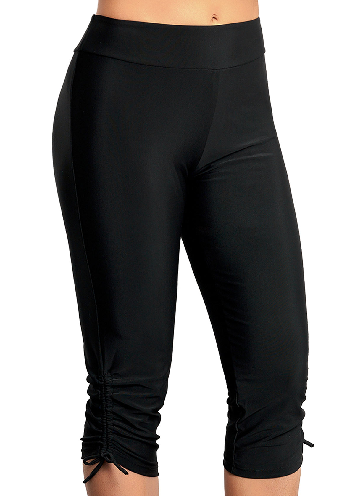 Black swimwear,Plain Color swimwear,Mid Waist Black Drawstring Detail Swim Shorts