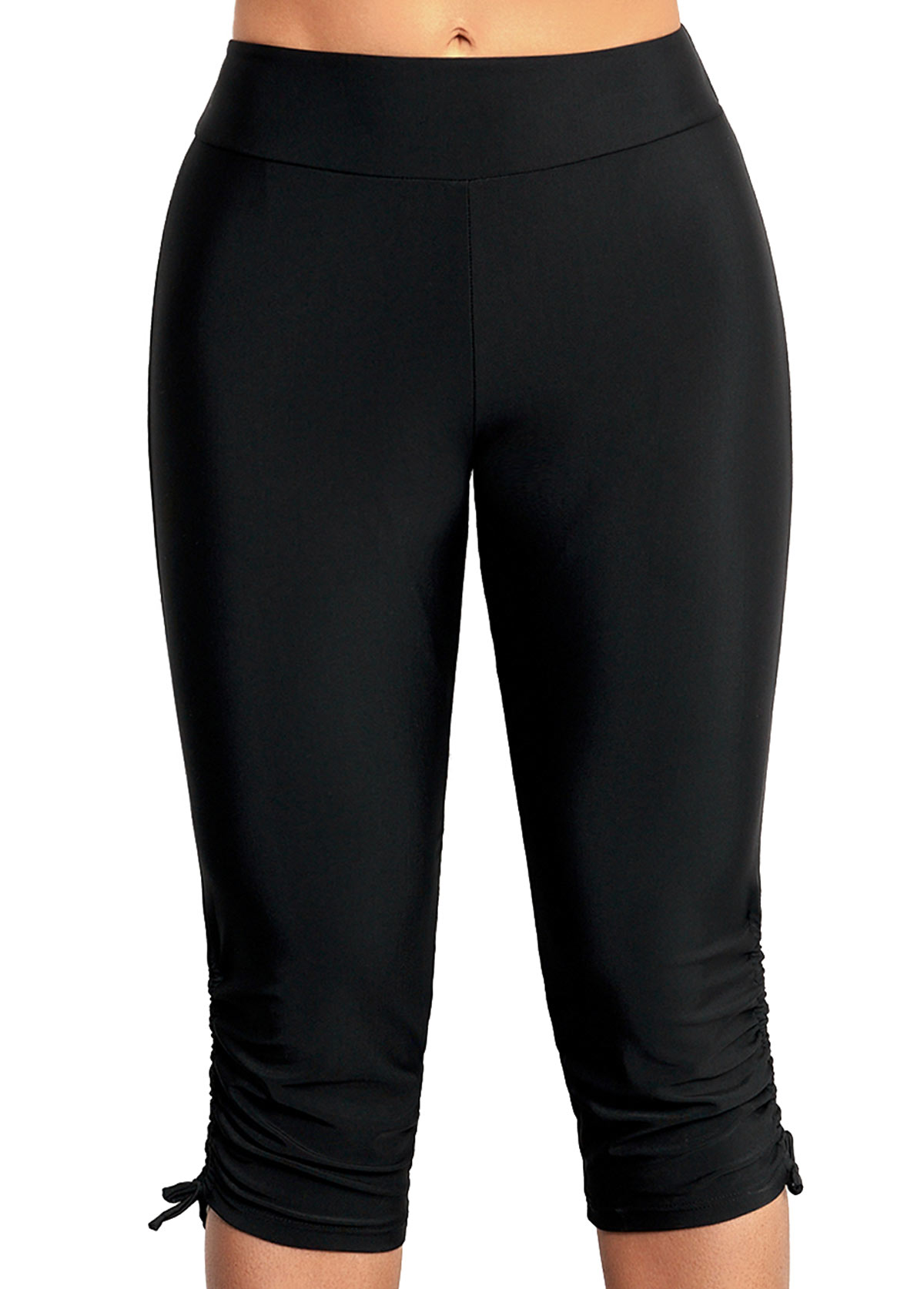 Black swimwear,Plain Color swimwear,Mid Waist Black Drawstring Detail Swim Shorts