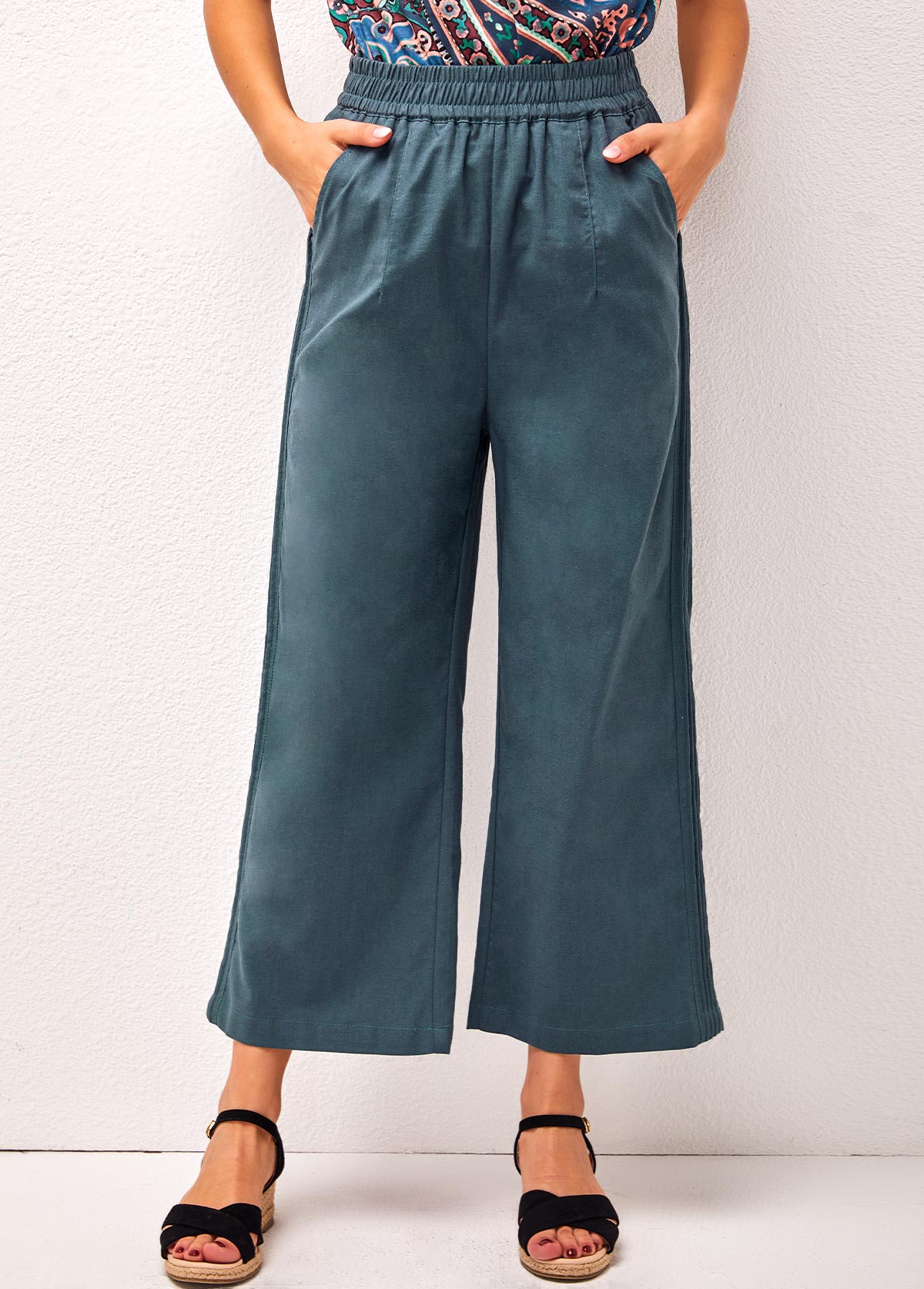 Pockets Peacock Blue High Waisted Pants
