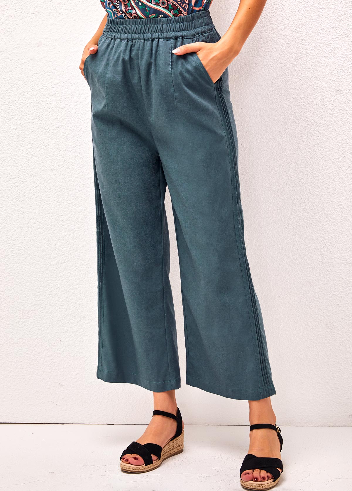 Peacock Blue bottoms,Plain Color bottoms,Pockets Peacock Blue High Waisted Pants