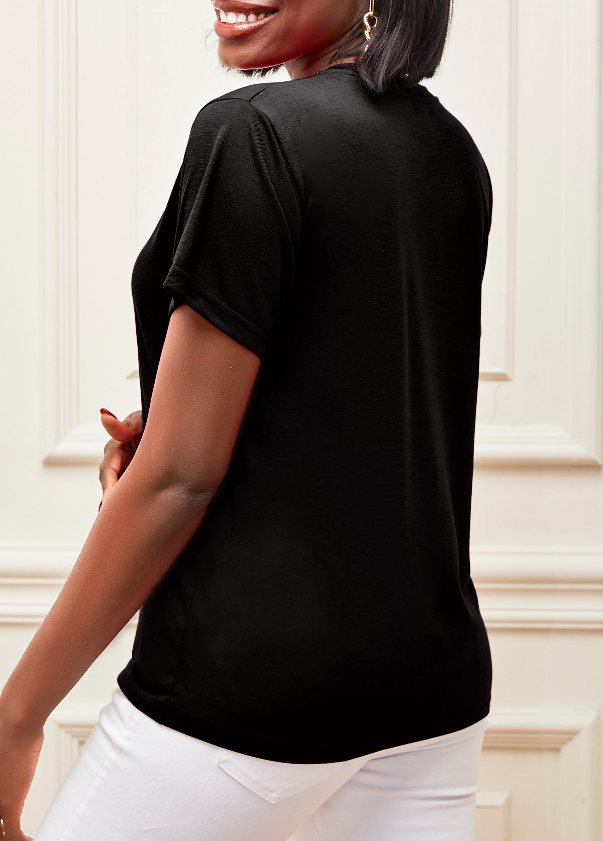 Black tops,Letter tops,Black Valentines Short Sleeve Heart Print T Shirt