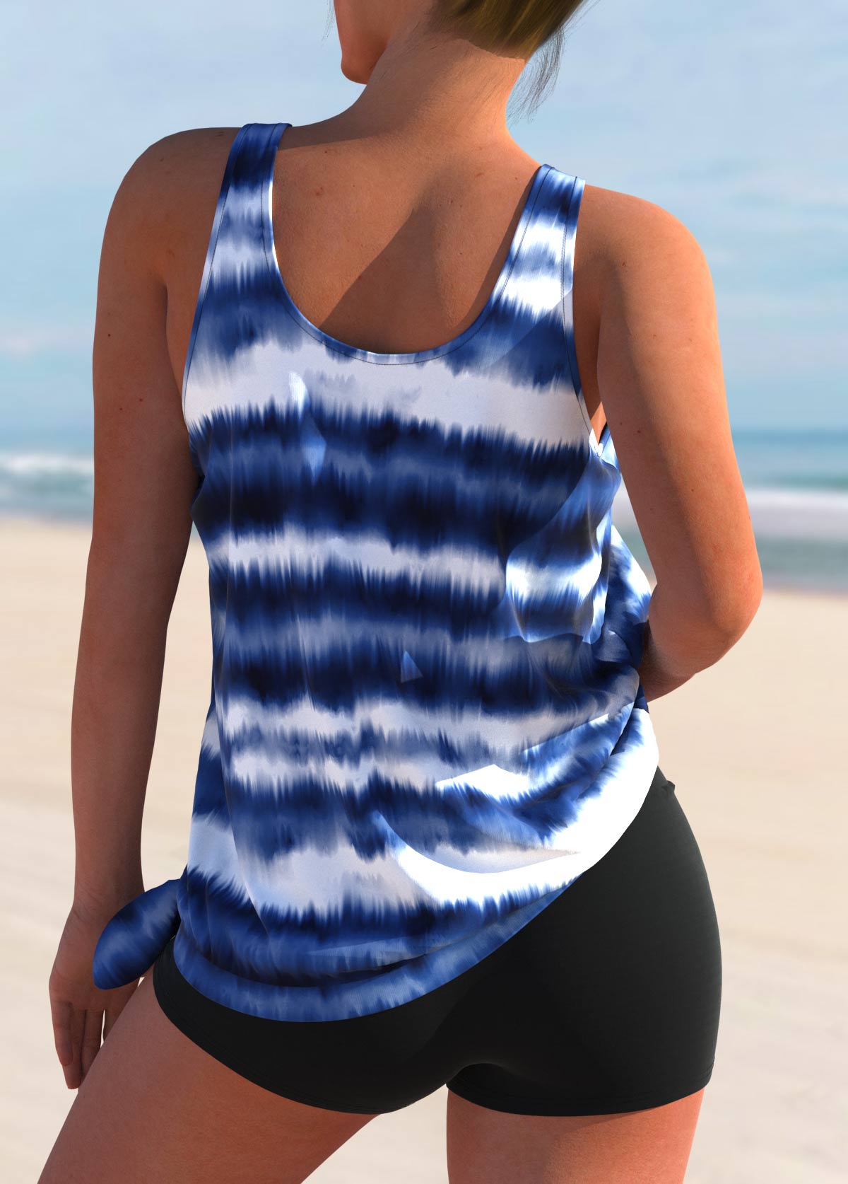 Blue swimwear,Tie Dye swimwear,ROTITA Blue Tie Dye Print Wide Strap Tankini Top