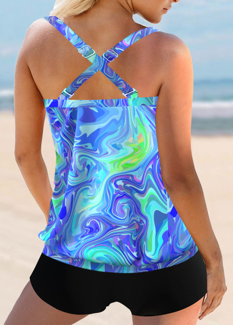 Multi Color swimwear,Dazzle Colorful swimwear,ROTITA Colorful Print Criss Cross Back Tankini Top