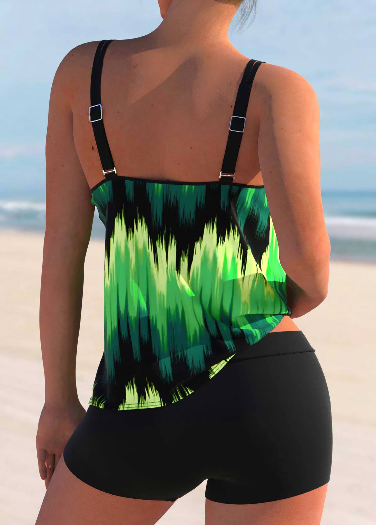 Green swimwear,Ombre swimwear,ROTITA Green Ombre Double Straps Tankini Top