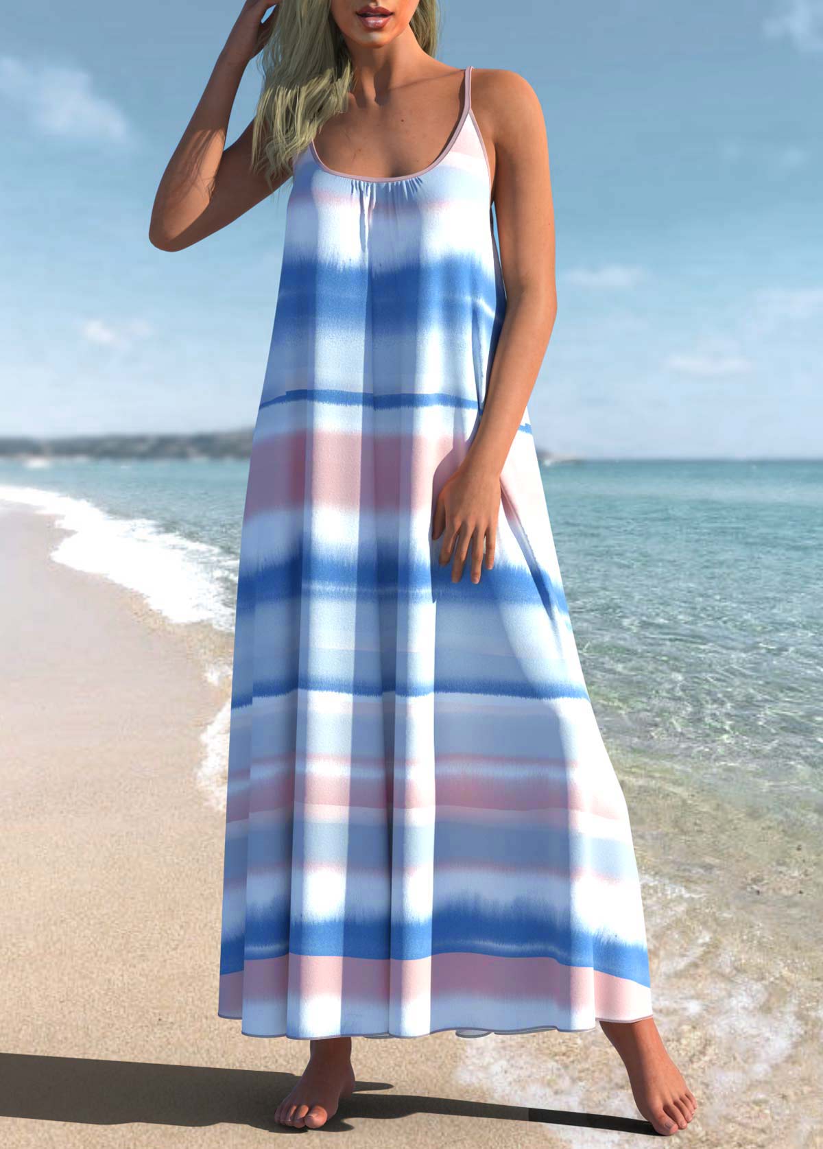 Multi Color swimwear,Striped swimwear,ROTITA Ombre Striped Spaghetti Strap Cover Up Dress