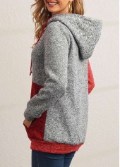 Multi Color tops,Contrast Color tops,ROTITA Drawstring Color Block Kangaroo Pocket Hoodie