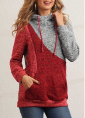 Multi Color tops,Contrast Color tops,ROTITA Drawstring Color Block Kangaroo Pocket Hoodie