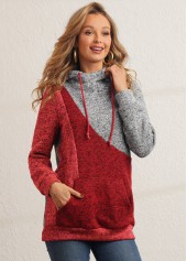 Multi Color tops,Contrast Color tops,ROTITA Drawstring Color Block Kangaroo Pocket Hoodie